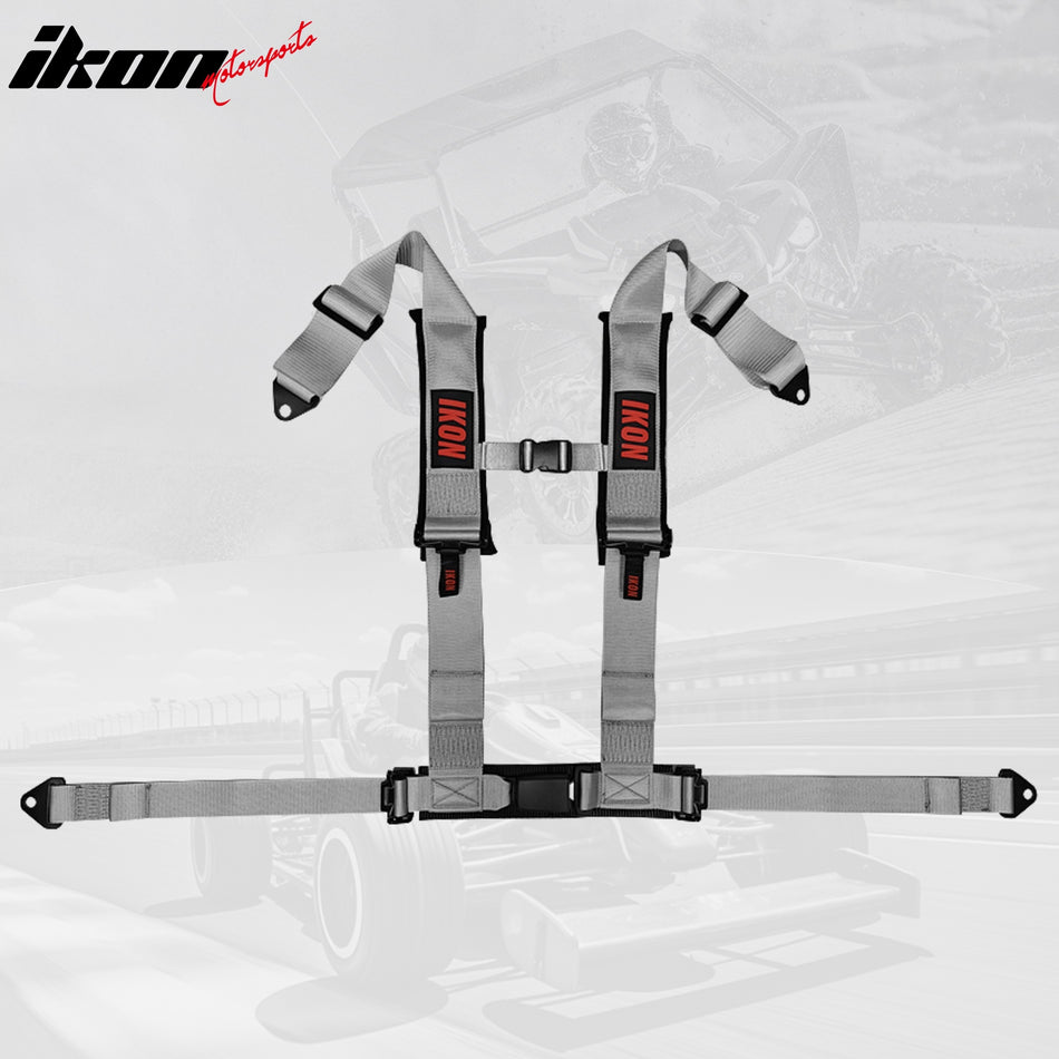 Universal 3" Wide 4 Point Buckle Racing Seat Belt Harness Nylon Grey