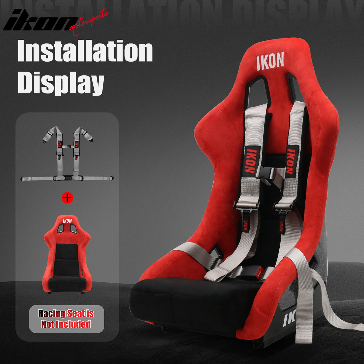 Universal 4 Point Adjustable Racing Seat Belt Harness 3" Wide Strap Buckle Grey