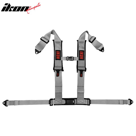 Universal 4 Point Adjustable Racing Seat Belt Harness 3" Wide Strap Buckle Grey