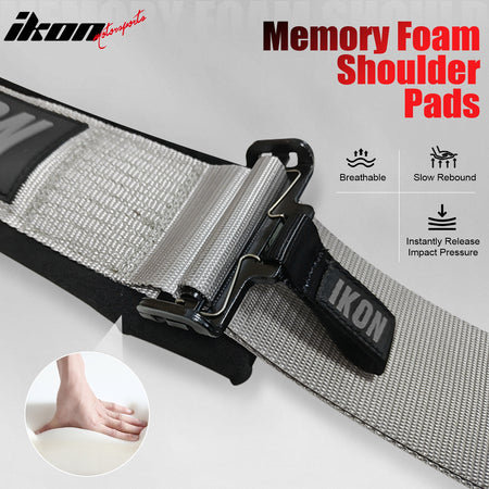 Universal 4 Point Adjustable Racing Seat Belt Harness 3" Wide Strap Buckle Grey