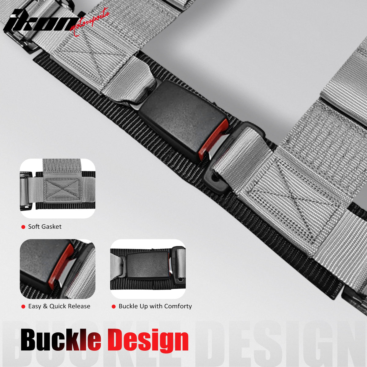 Universal 4 Point Adjustable Racing Seat Belt Harness 3" Wide Strap Buckle Grey