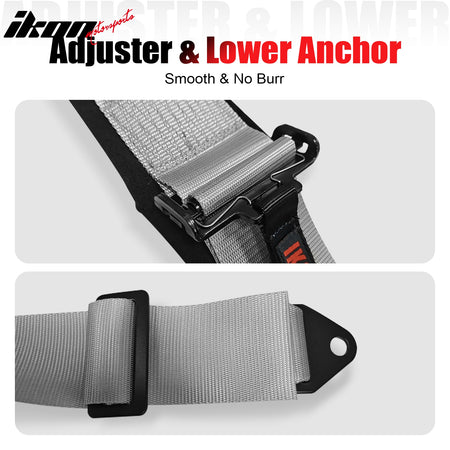 Universal 4 Point Adjustable Racing Seat Belt Harness 3" Wide Strap Buckle Grey