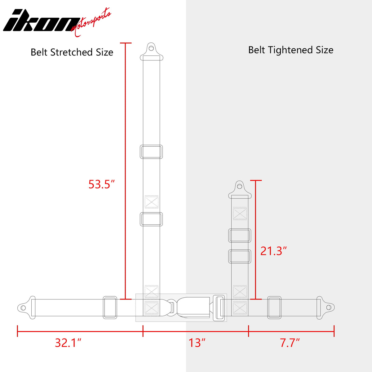 Universal 4 Point Adjustable Racing Seat Belt Harness 3" Wide Strap Buckle Red
