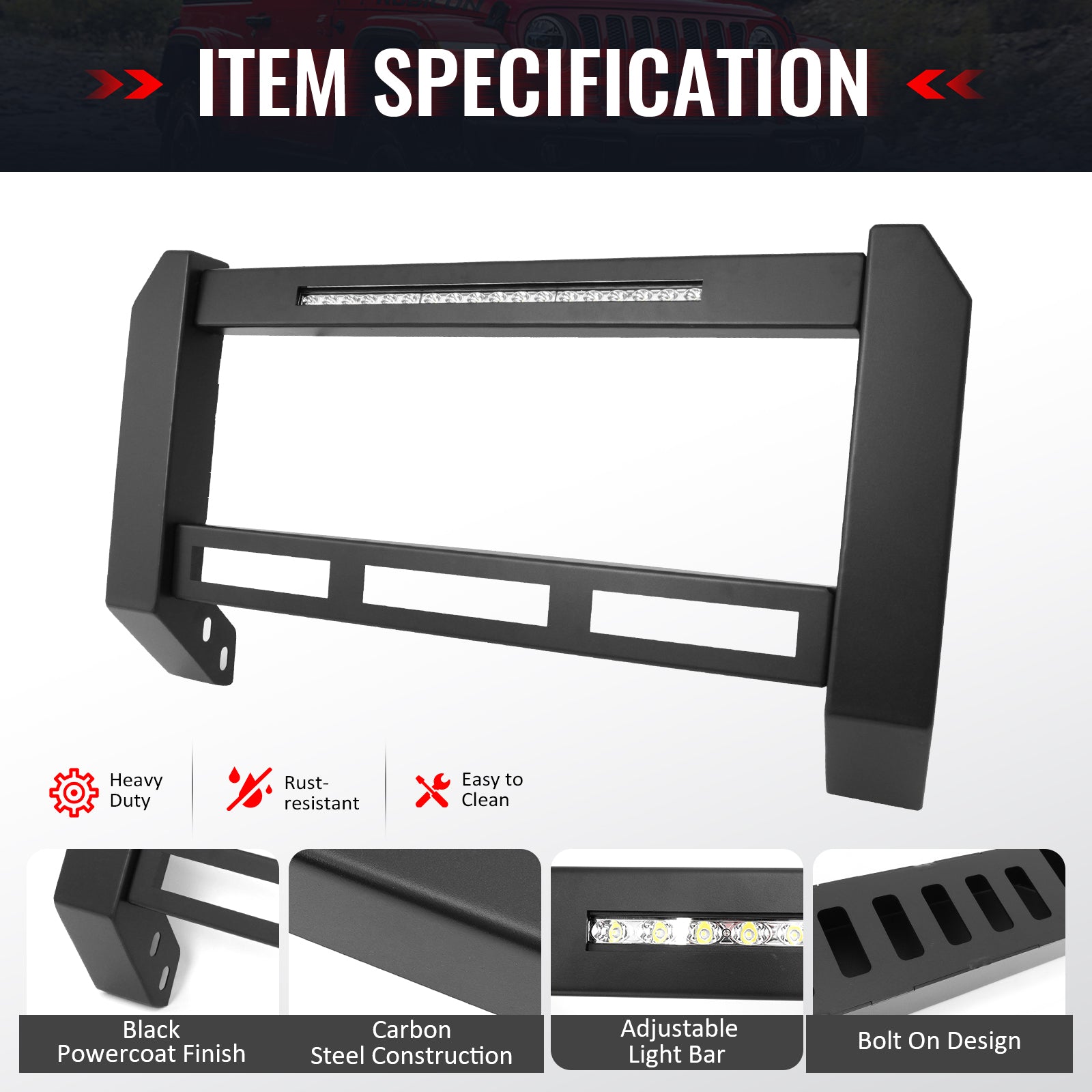 IKON MOTORSPORTS Bull Bar With LED Light Bar, Compatible with 2005-2015 Toyota Tacoma, Black Steel Aluminum Front Bumper Brush Push Grille Guard W/ License Plate Mounting Bracket, Exterior Accessories