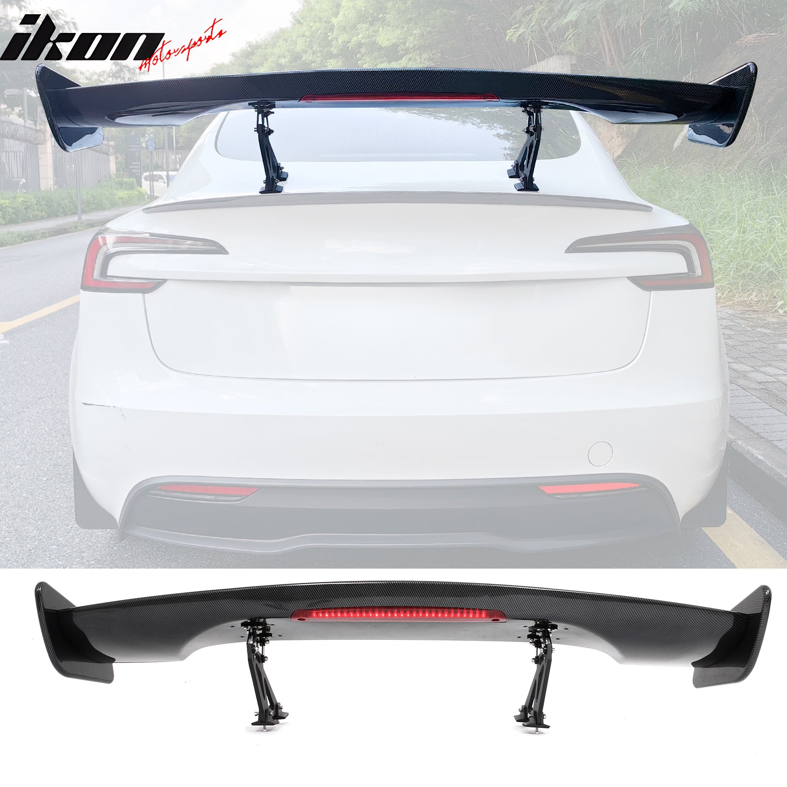 Universal 57 Inch GT Trunk Spoiler Wing & LED Brake Light Carbon