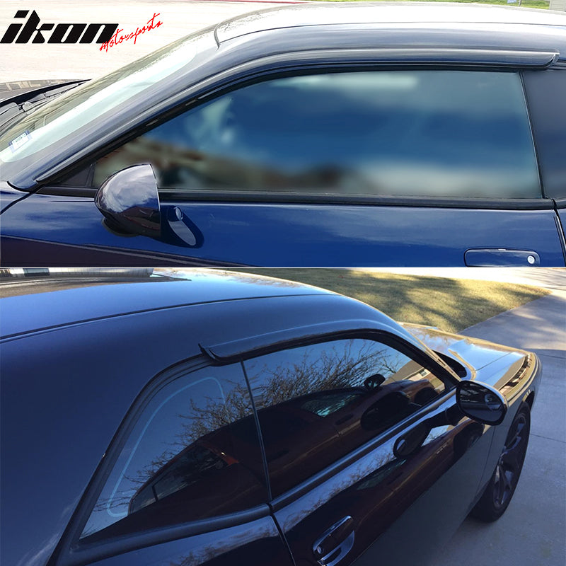 2008-2023 Dodge Challenger Slim Style Tape On Acrylic Window Visor 2PC