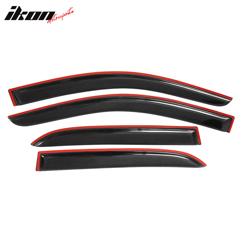 Smoke Window Visors / Rain Guards For 2003-2007 Honda Accord Coupe – 4-Piece Set, Outside Mount, With Red Mug