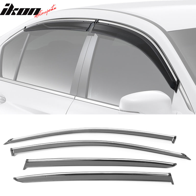 Fits 13 17 Honda Accord Chrome Trim Window Visors Sun Rain Deflector Guard Vent Ikon Motorsports