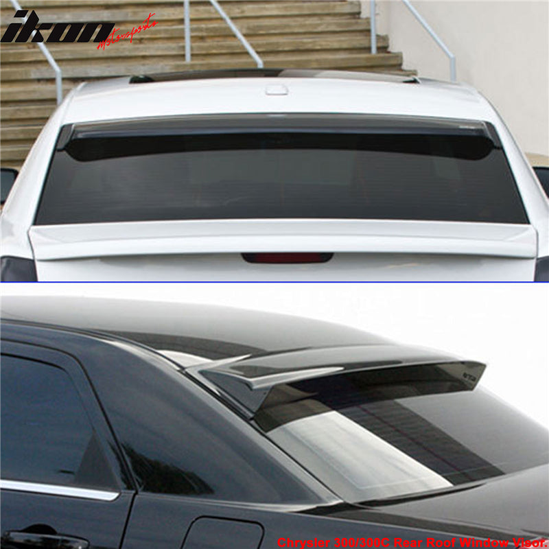 IKON MOTORSPORTS, Window Visor Compatible With 2005-2010 Chrysler 300 300C, Rear Acrylic Window Visor Spoiler Sun Roof Deflector GTS Style, 2006 2007 2008 2009