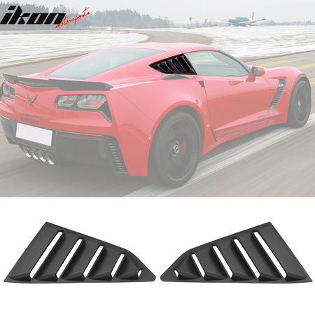 IKON MOTORSPORTS, Window Louvers Compatible With 2014-2019 Chevy Corvette C7, Classic Style Left Right Sides Window Vents Sun Shade Guards, 2015 2016 2017 2018