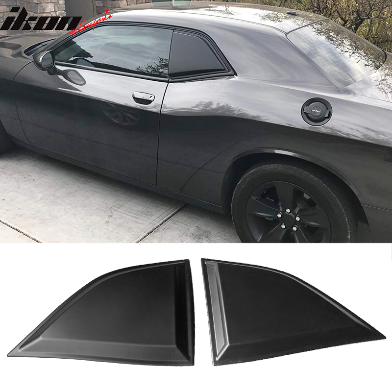 IKON MOTORSPORTS Window Louver, Compatible With 2008-2023 Dodge Challenger, V2 Style,Rear & Side Quarter Scoop Louvers