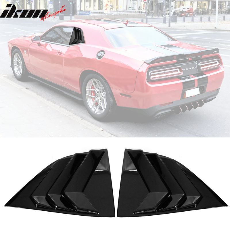 IKON MOTORSPORTS, Side Window Louver Compatible With 2008-2023 Dodge Challenger, Sun Shade Cover Windshield Scoop Pair, 2009 2010 2011 2012 2013 2014 2015 2016 2017 2018 2019 2020