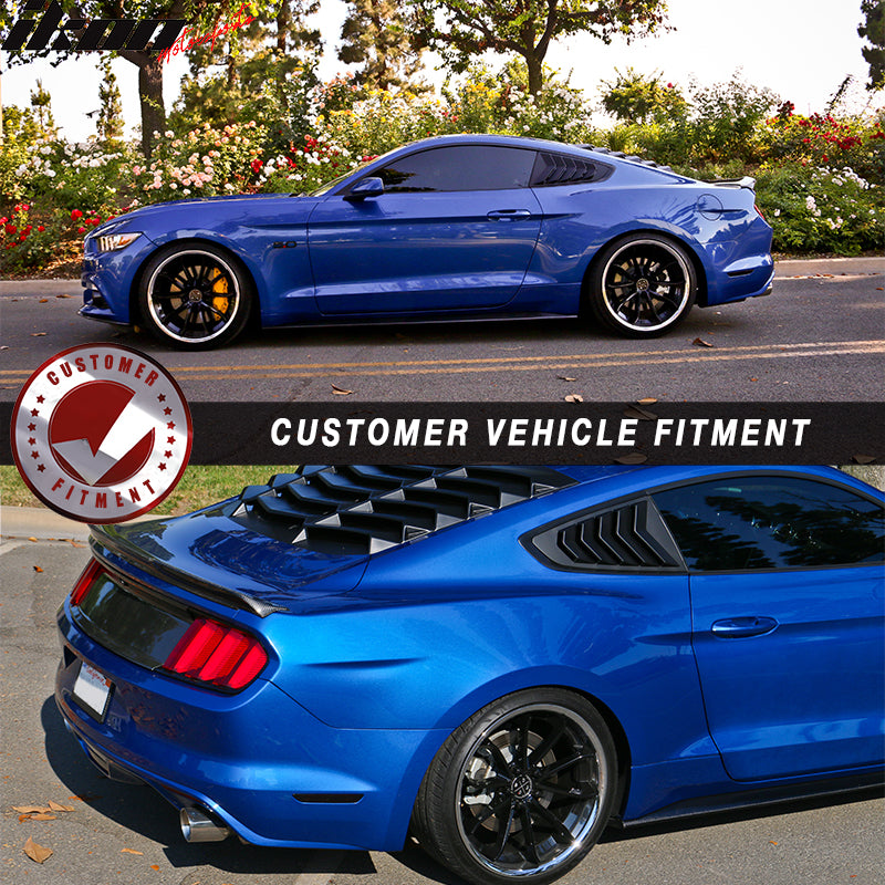 Window Compatible With 2015-2023 Ford Mustang Coupe (Except Convertible), IKON Style Black ABS Rear Window Louvers Cover Sun Rain by IKON MOTORSPORTS