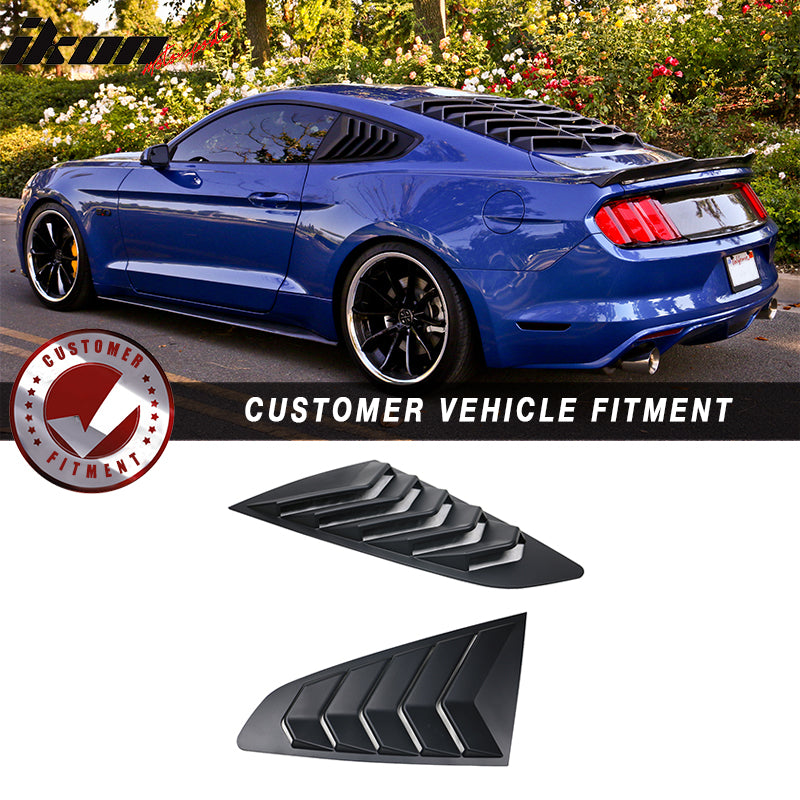 2015-2023 Ford Mustang IKON Unpainted Black Side Window Louvers ABS
