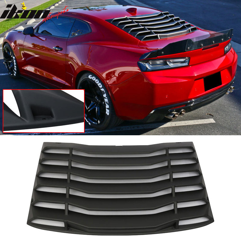 Windshield Louver Compatible With 2016-2023 Chevy Camaro (Not Fit Convertible), IKON Style Rear Window Louvers Cover Sun Shade ABS by IKON MOTORSPORTS, 2017 2018