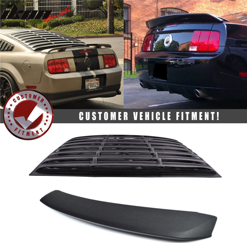 Fits 05-09 Ford Mustang Rear Window Louver + Trunk Spoiler Matte Black