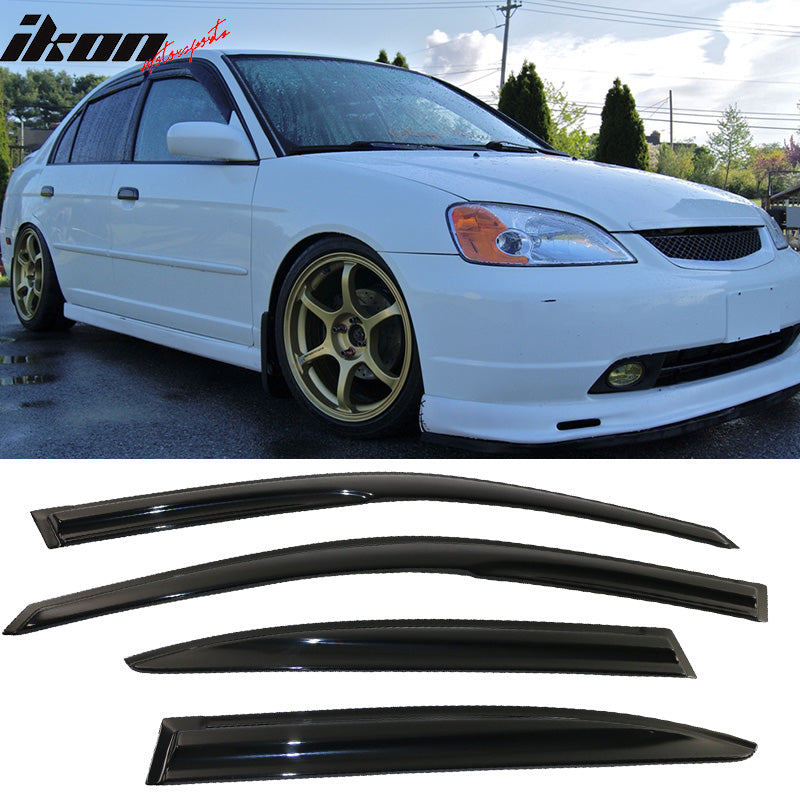 2001-2005 Honda Civic Sedan Slim Smoke Tinted Visor Window Acrylic