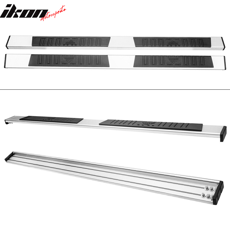 IKON MOTORSPORTS, Running Boards Compatible With 2002-2008 Dodge Ram 1500 2500 3500 Quad Cab 5Inches Black Silver Aluminum Side Step Nerf Bar 2PC