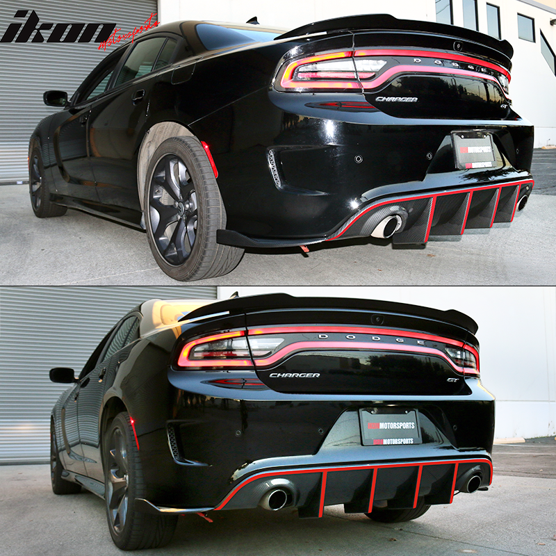 Fits 15-22 Dodge Charger SRT OE Style Rear Diffuser with Red Reflective Tape